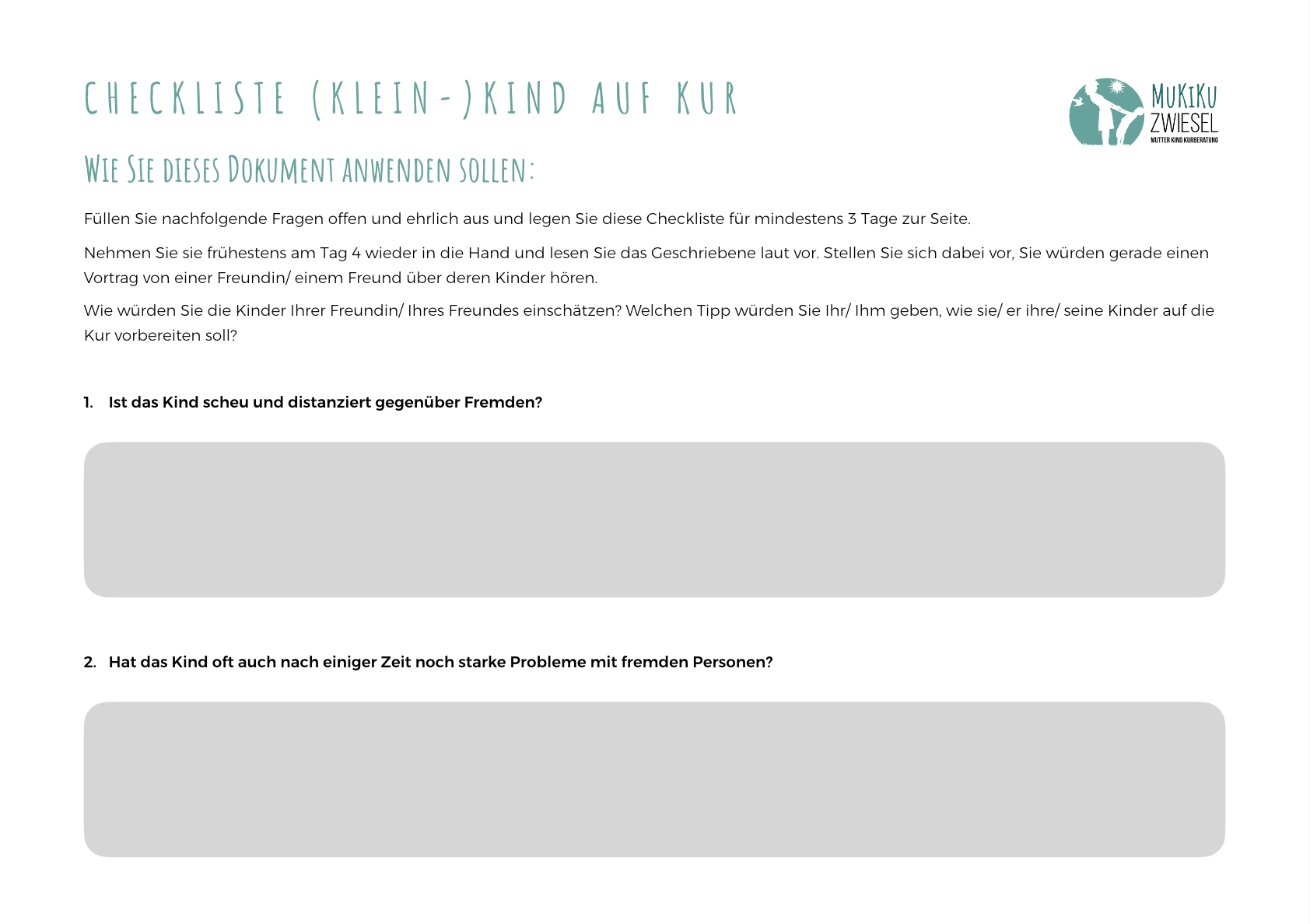 Checkliste Kleinkind Kleinkind auf Kur Checkliste